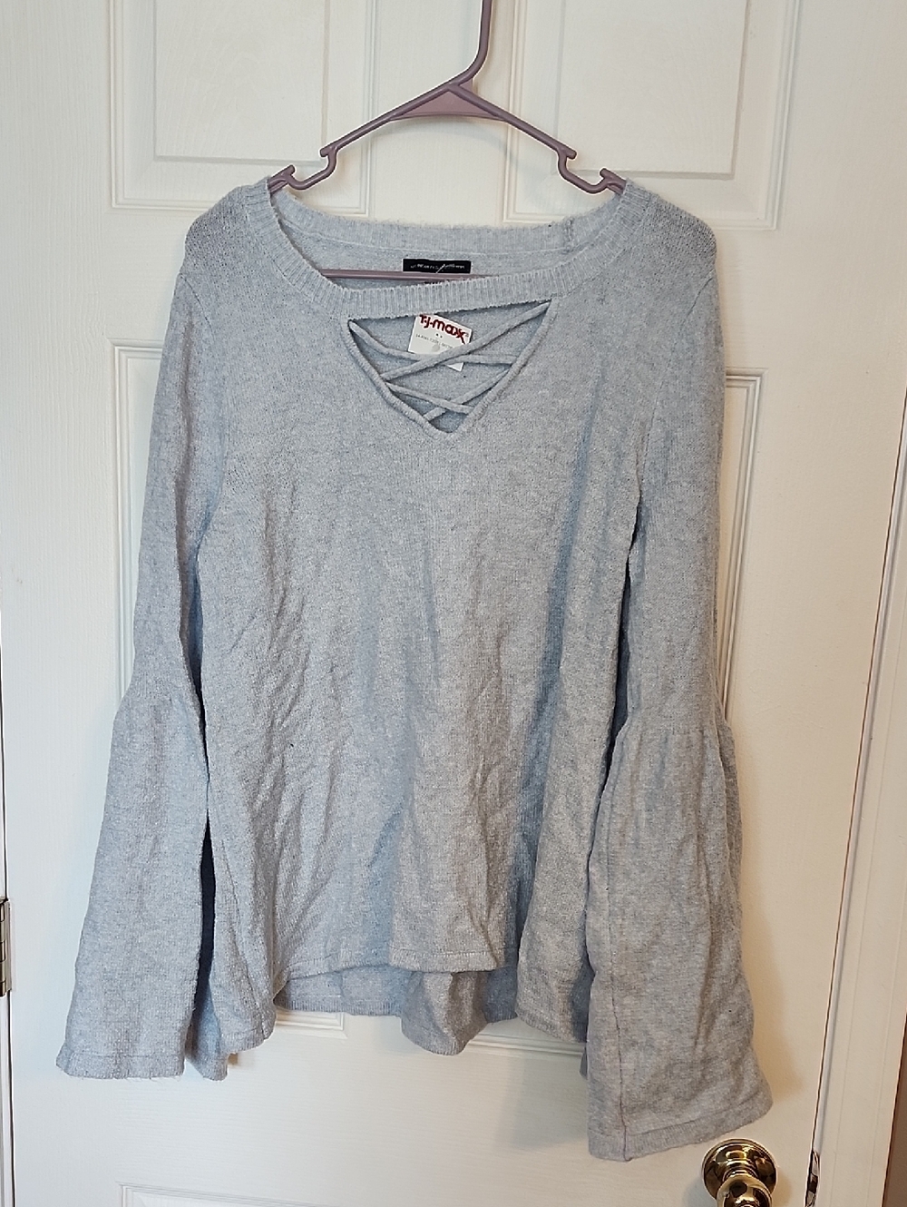 American Eagle Outfitters Light Gray Crisscross Bell Sleeve Sweatshirt
